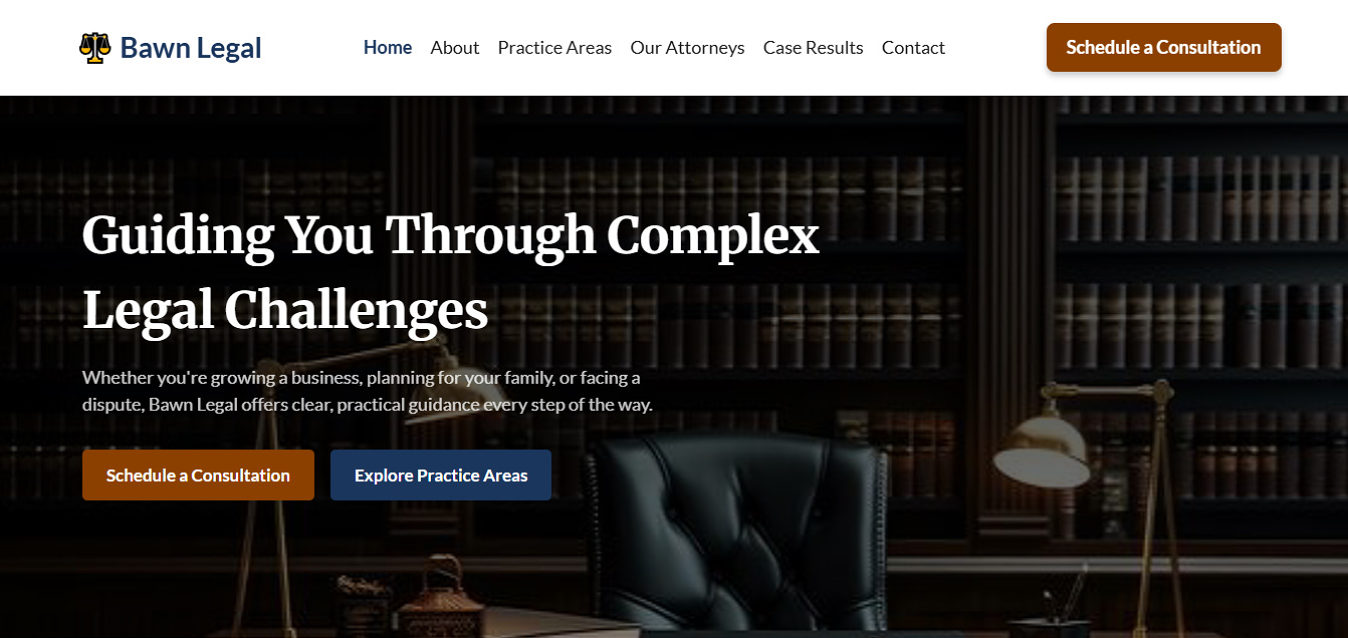 Screenshot of Bawn Legal website homepage