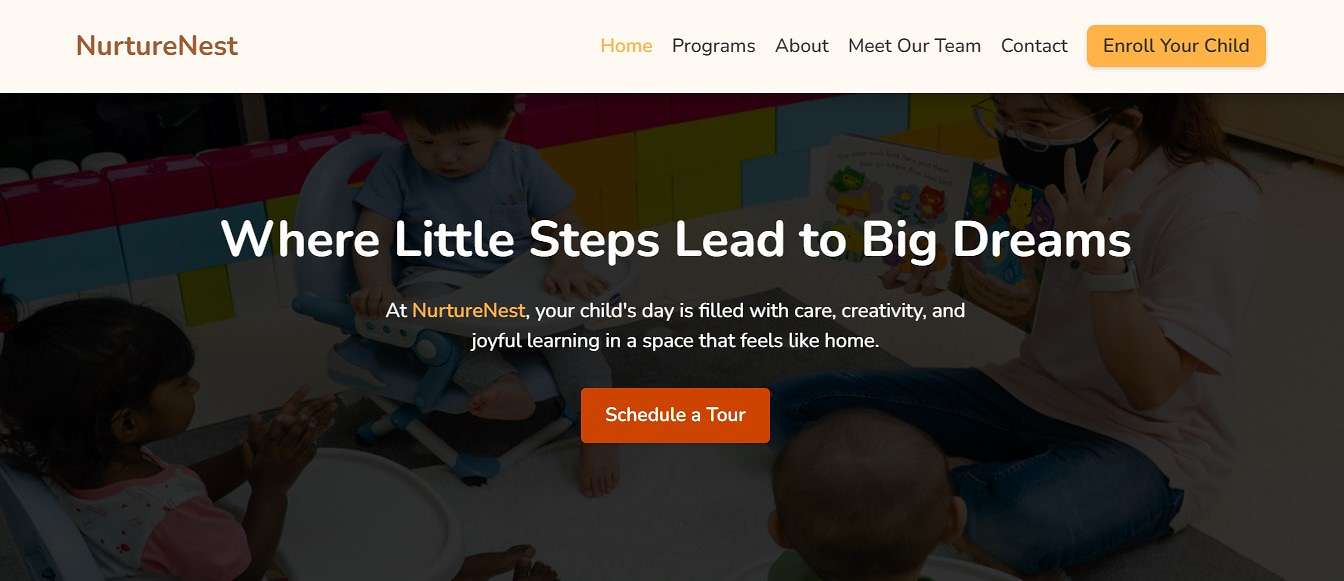 Screenshot of NurtureNest website homepage